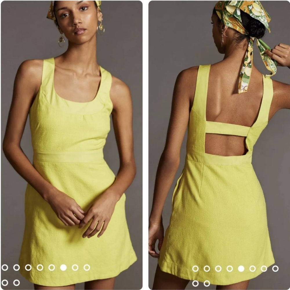 Anthropologie Maeve Sleeveless Scoop-Neck Mini Dress Chartreuse Size 6‎ Small